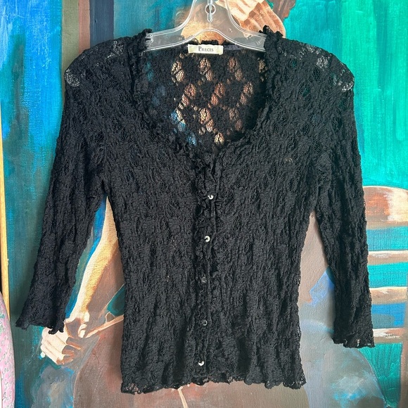 Precis Tops - Black Lace Women's Blouse Small